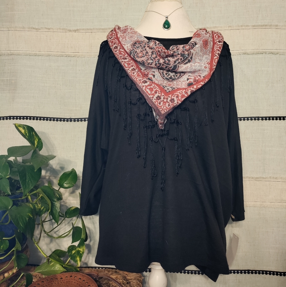 Bohemian one world scarf top with fringe